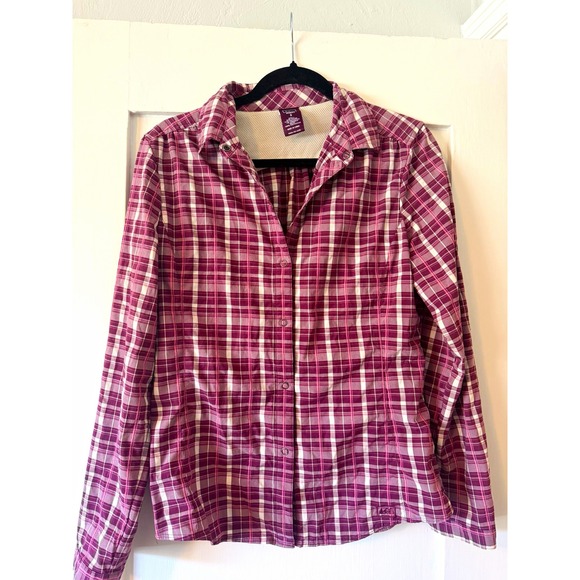 REI Tops - REI Womens Plaid Snap Front Hiking Shirt Small Plum Pink Roll Tab Gorpcore